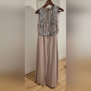 ASOS DESIGN crop top embellished maxi dress / Size US 4 / Color:Mink